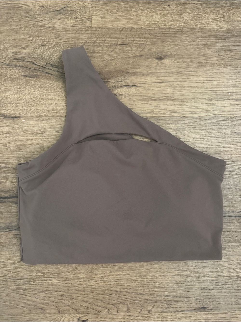 Amazon One-Shoulder Cutout Crop Top in Taupe